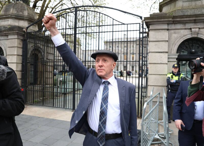 Michael Healy Rae salutes protesters after resigning from government last Tuesday. Picture: Stephen Collins/Collins Photos