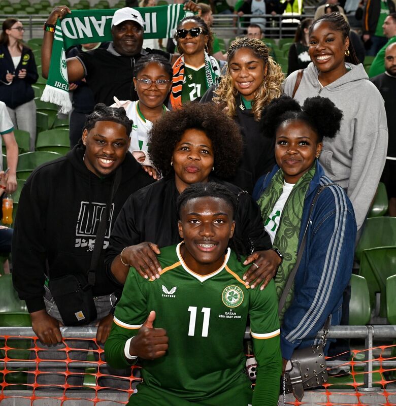 Jaden Umeh with family at the Aviva Stadium. Picture: Stephen McCarthy/Sportsfile