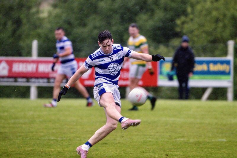 Castlehaven’s Micheál Maguire takes aim against Carbery Rangers. Picture: Chani Anderson