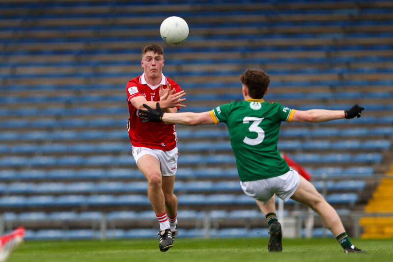 Cork's Eoghan Ahern in action against Meath's Tomás Clarke. Picture: Diarmuid Brennan/Sportsfocus