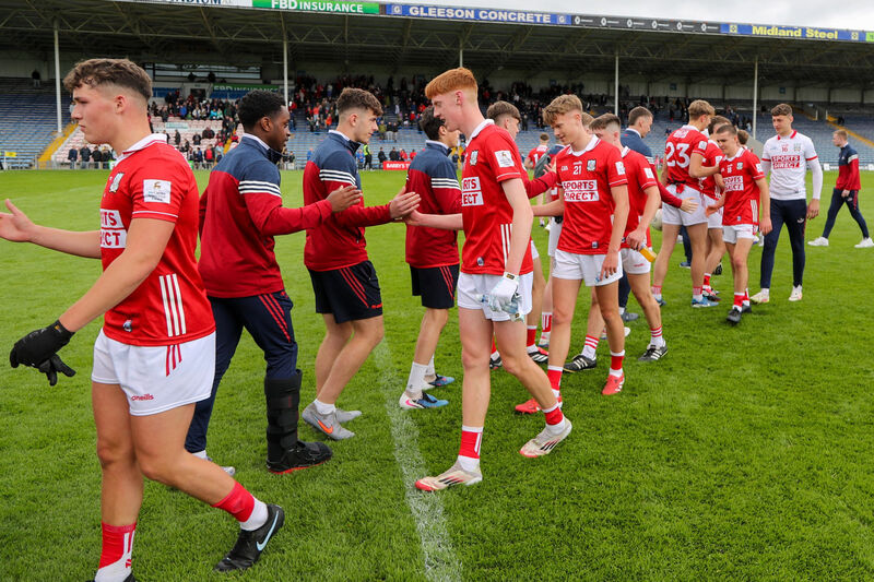 Cork players celebrate following their victory over Meath. Picture: Diarmuid Brennan/Sportsfocus