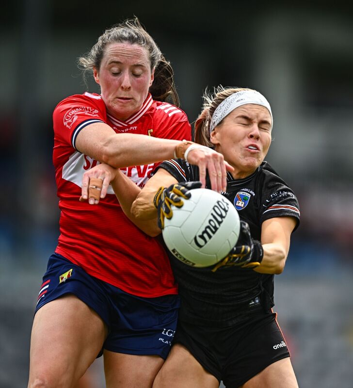 Áine O'Sullivan of Cork in action against Lauren McConville of Armagh at Páirc Uí Rinn. Picture: Tyler Miller/Sportsfile