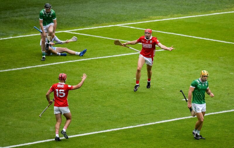 Cork's Brian Hayes celebrates after his goal early in the second half. Picture: Brendan Moran/Sportsfile