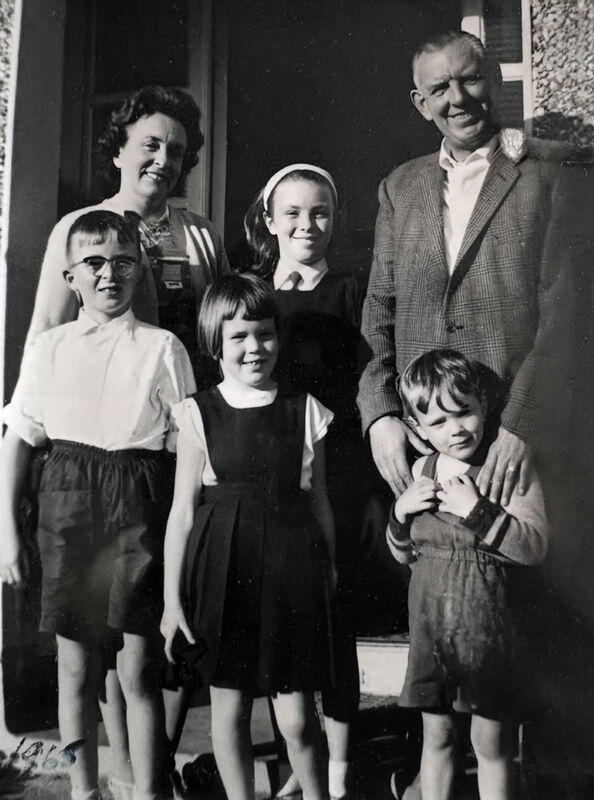 Front row, John, Deirdre, and Tony, and back row, mother Pauline, Mary Kennedy and father Tom. 