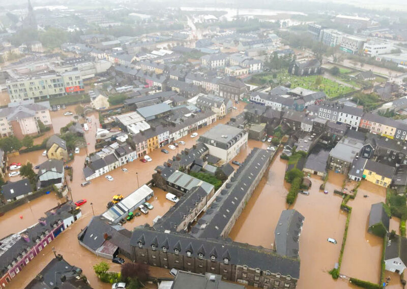 An arial view of Midleton during flooding from Storm Babet in October 2023. Picture: Guileen Coast Guard