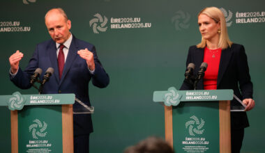 Taoiseach Micheál Martin and foreign affairs and defence minister Helen McEntee at the Government press conference to launch the Irish presidency programme. Picture: Eamonn Farrell/RollingNews
