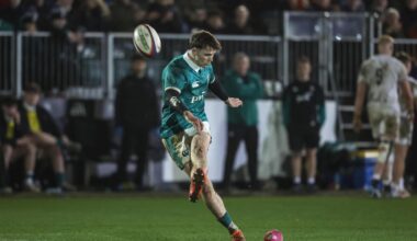 Ireland's Tom Wood kicks a conversion. Pic: Dan Sheridan/Inpho