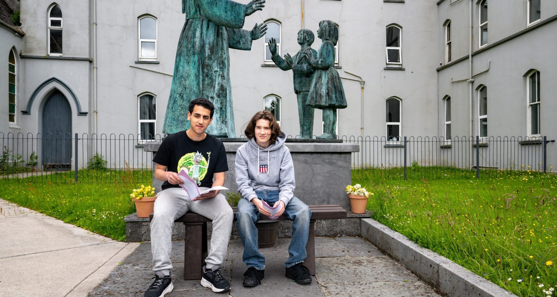 Aaser Shaaban (left) and Daniel McCarthy (right) outside Rochestown College holding their Leaving Certificate French exam papers on Tuesday. Parents around the country are quietly realising that they have just become responsible for an entire summer of life enrichment for their children. Picture: Chani Anderson