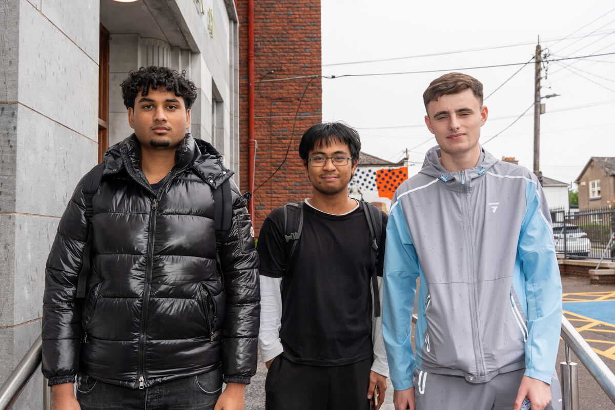  (Left to right) Mahin Mohammed, John Lawrence Paloma, and Tommy Higgins from Colláiste Christ Rí, who sat Maths Paper 1 last week. Picture: Noel Sweeney