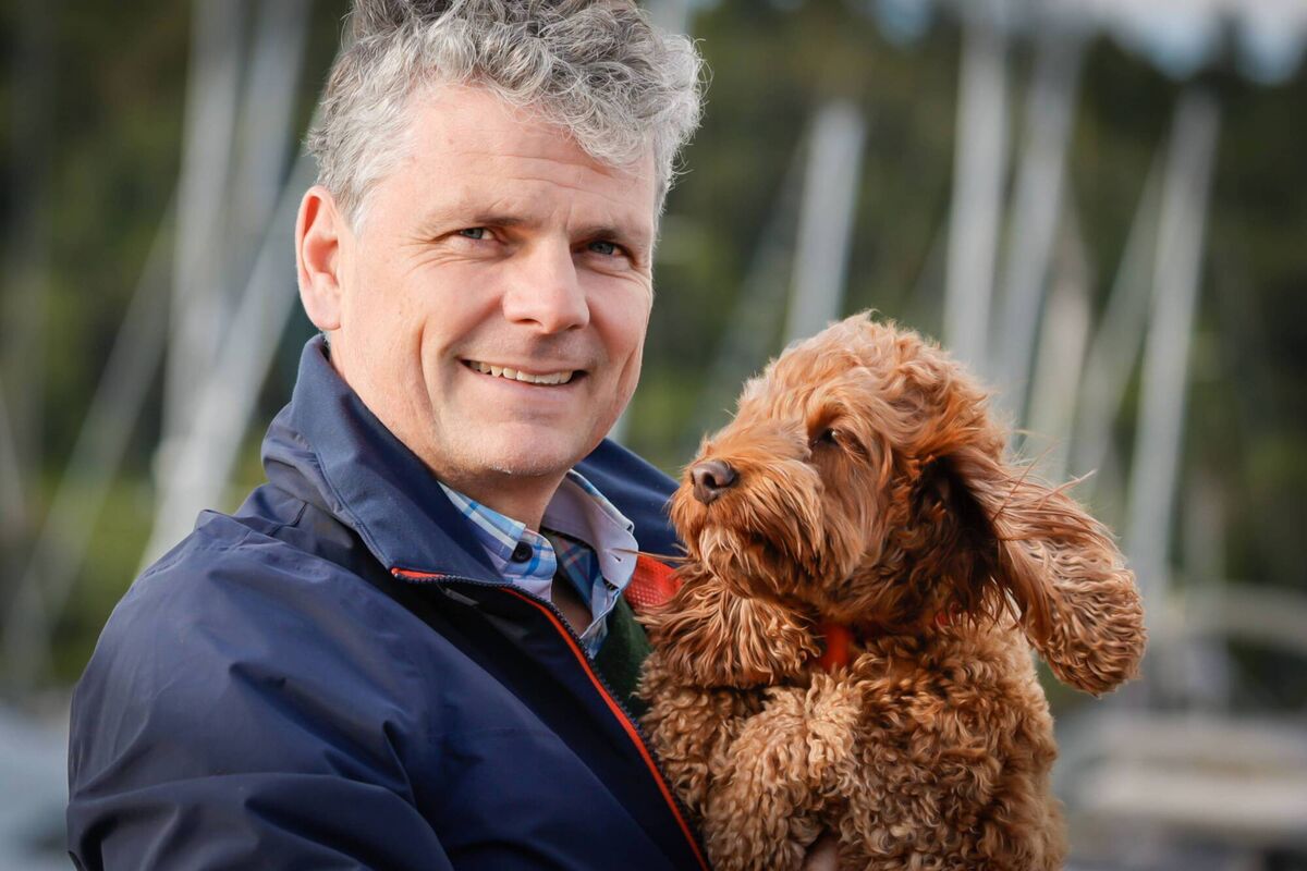Cork Week event chair Ross Deasy,with his dog "Rua". Picture: Robert Bateman.