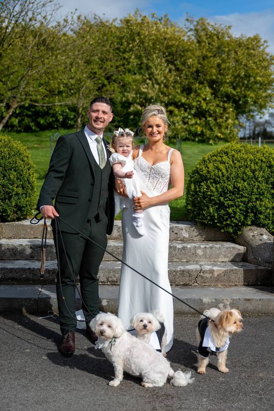 Clodagh Walsh, Andrew Sheehan and Callie Sheehan with their dogs Ziggy, Loki and Skye. Pictures: Conor Healy Photography 