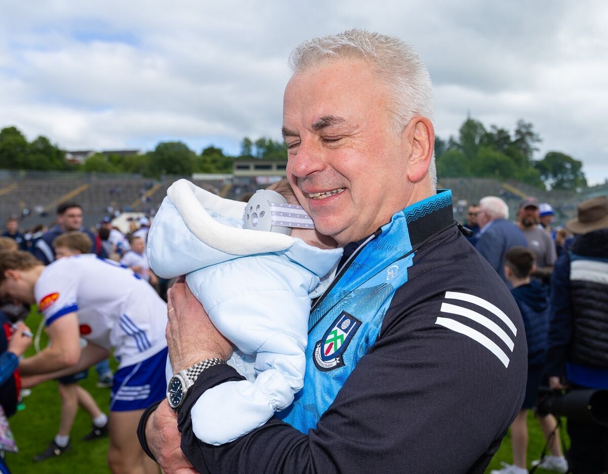 Monaghan manager Gabriel Bannigan with his grandchild Theo. Pic:©INPHO/Tom O’Hanlon.