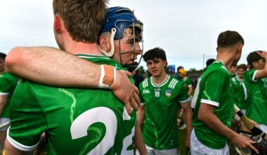Shane Waters celebrates with teammates after an emphatic win. Pic: Tom Beary/Sportsfile