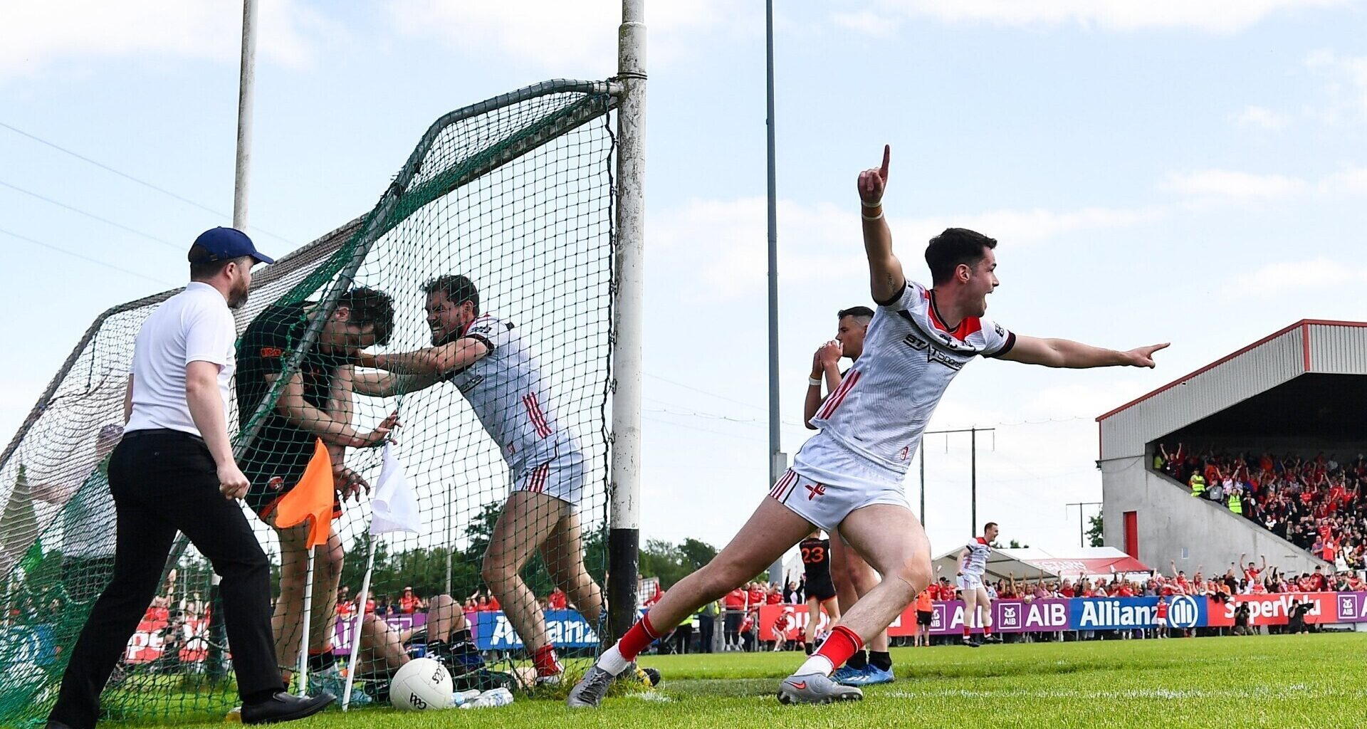Conall McCaul of Louth celebrates after his side's winning goal against Armagh in Round 2A of the All-Ireland SFC. Pic: Ben McShane/Sportsfile