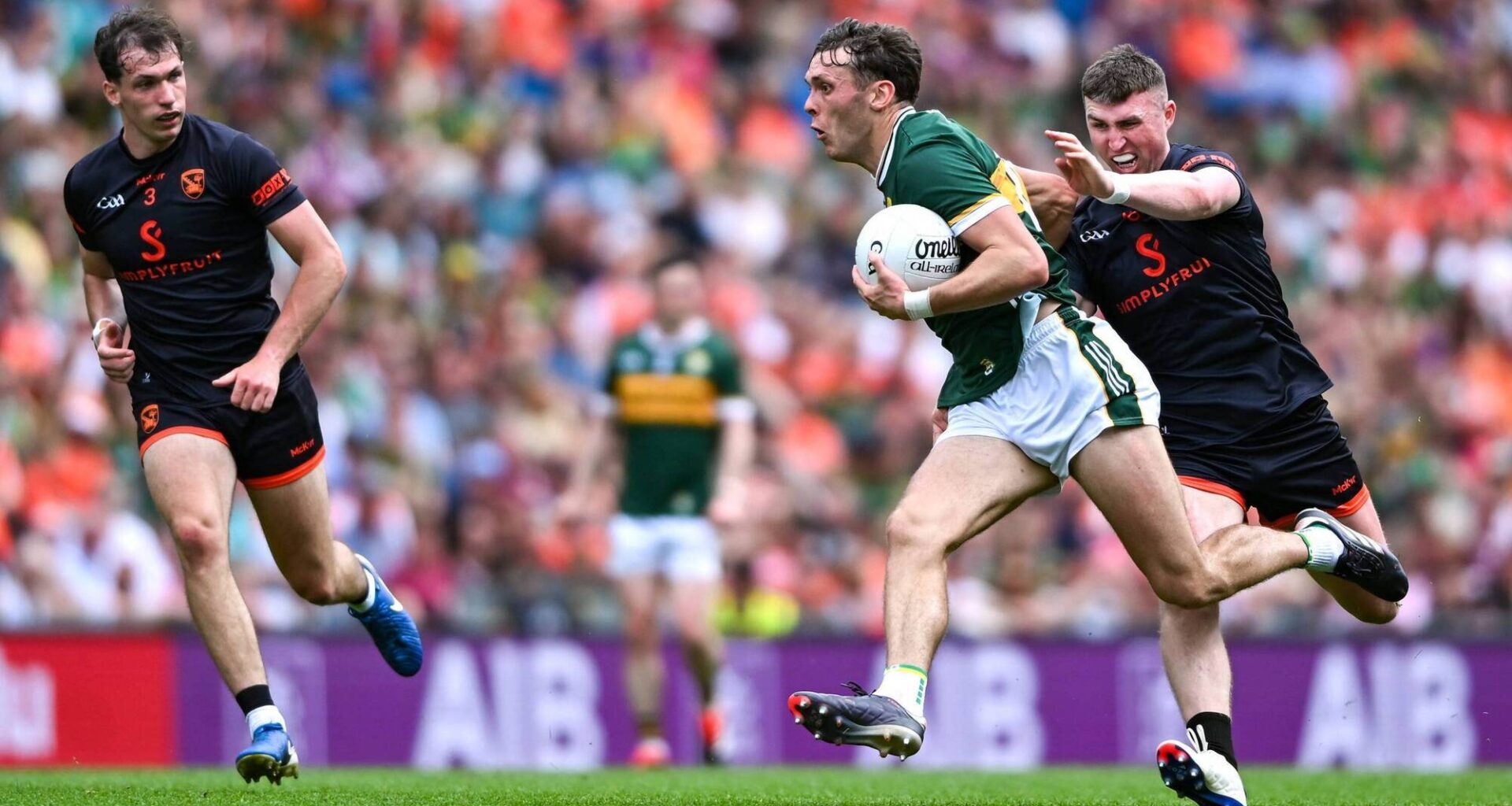 David Clifford of Kerry in action against Oisin Conaty of Armagh. Pic: Shauna Clinton/Sportsfile