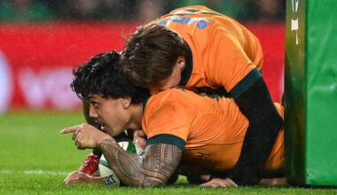 Exeter Chiefs' run to the English Premiership final means the arrival of Len Ikitau and Tom Hooper to the Wallabies' camp will be delayed. Pic: David Fitzgerald/Sportsfile
