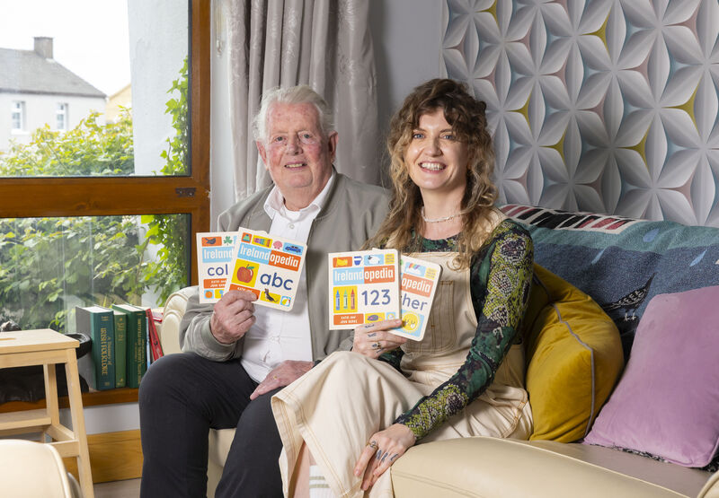 Father and daughter John and Kathi Burke from Waterford city with their new book for 0-3 year olds, 'Irelandopedia'. Photograph: Patrick Browne