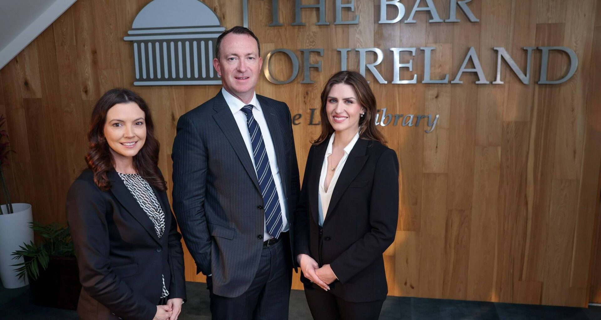 The Bar of Ireland CEO Shirley Coulter, The Bar of Ireland council chairman Seán Guerin SC,  and Newcode AI director Donna O'Leary. At the announcement of Newcode's successful bid. File picture