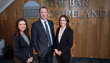 The Bar of Ireland CEO Shirley Coulter, The Bar of Ireland council chairman Seán Guerin SC,  and Newcode AI director Donna O'Leary. At the announcement of Newcode's successful bid. File picture