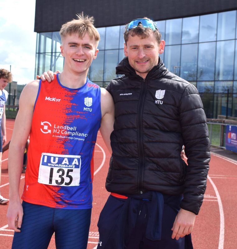 Max O'Reilly, winner of the 200m, with Craig Harrington, MTU Athletics Development Officer. Picture: John Walshe 