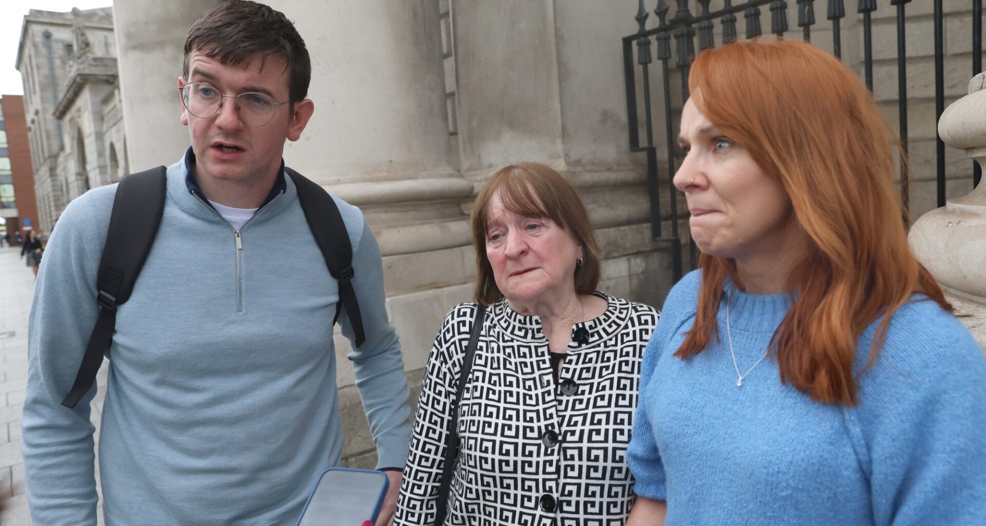 Carmel O’Connor with her children James and Katherine Kirby outside the Four Courts after they settled an action over the death of PJ O’Connor, 71. Picture: Collins Courts
