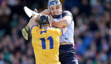 Tempers flare during the Allianz League Division 1B final between Dublin's Eoghan O'Donnell and David Reidy of Clare Pic: ©INPHO/Laszlo Geczo