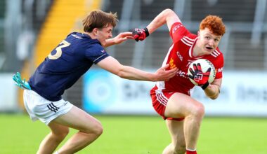 Tyrone's Brian Óg McGuckin with Ryan Crawford of Kildare. Pic: Tom O'Hanlon/Inpho