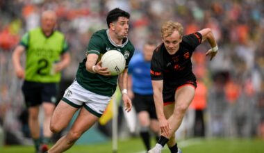 Dylan Geaney leaves Cian McConville for dead. Picture: Brendan Moran/Sportsfile
