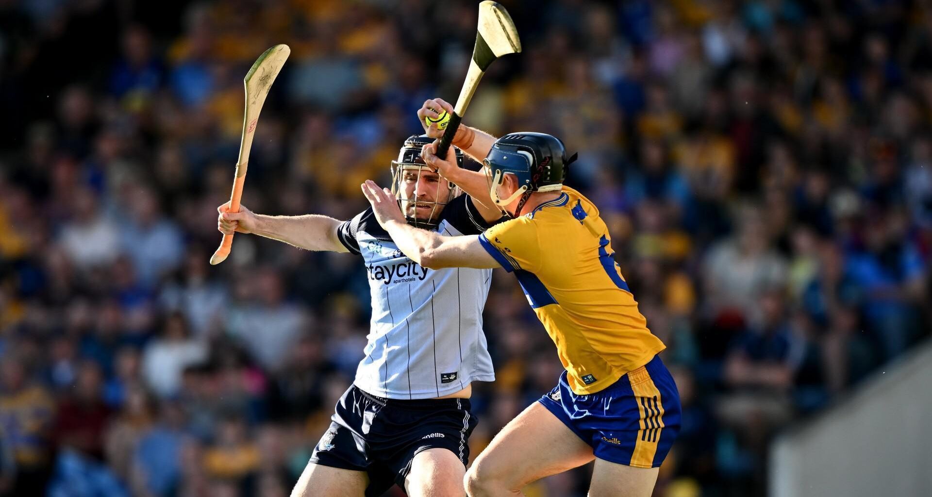 Ronan Hayes of Dublin in action against David McInerney. Picture: David Fitzgerald/Sportsfile