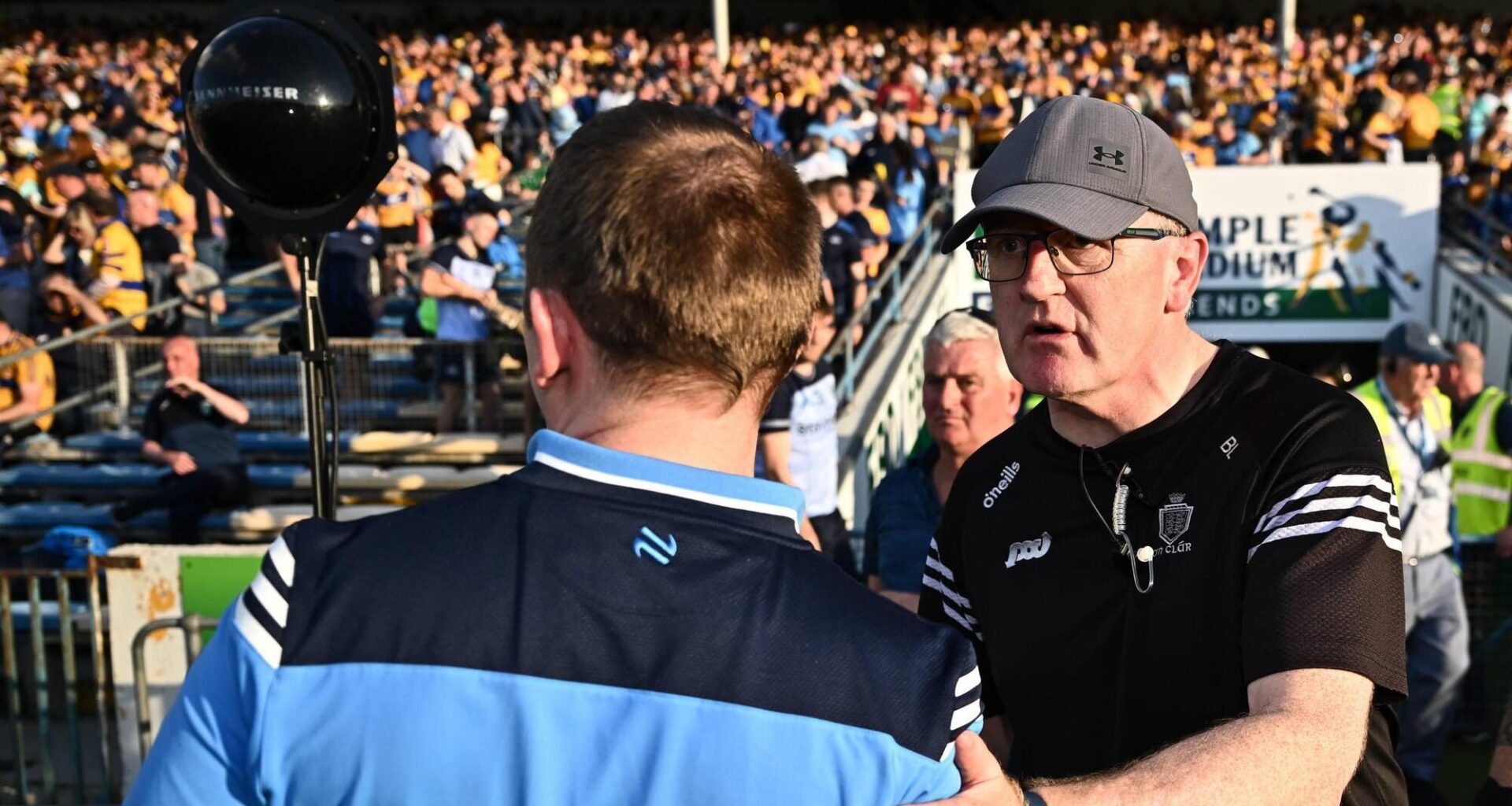 FRUSTRATED: Clare manager Brian Lohan with his Dublin counterpart Niall Ó Ceallacháin after their All-Ireland SHC quarter final in in Thurles. Pic: David Fitzgerald/Sportsfile