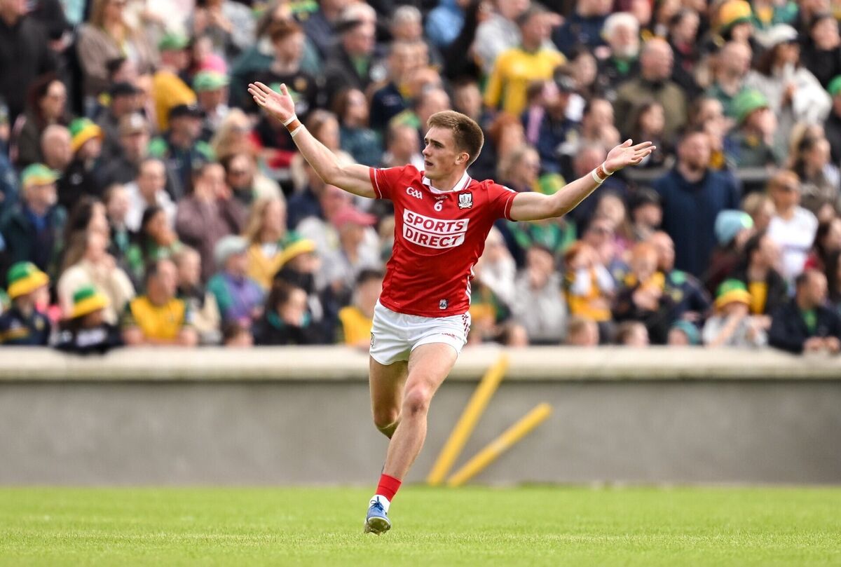 Tommy Walsh of Cork celebrates a two-point score against Donegal. Picture: Ramsey Cardy/Sportsfile