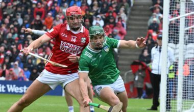 Brian Hayes and Sean Finn in action during the Munster SHC final at Supervalu Pairc Ui Chaoimh on Sunday. Cork vs Limerick. Picture: Larry Cummins