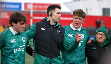 Ireland head coach Andrew Browne speaks to his players. Pic: Brendan Moran/Sportsfile