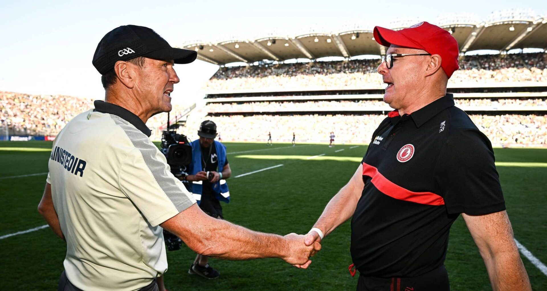 SEE YA SATURDAY: Kerry manager Jack O'Connor with his Tyrone counterpart Malachy O'Rourke after last year's All-Ireland SFC semi-final at Croke Park in Dublin. Pic: Seb Daly/Sportsfile