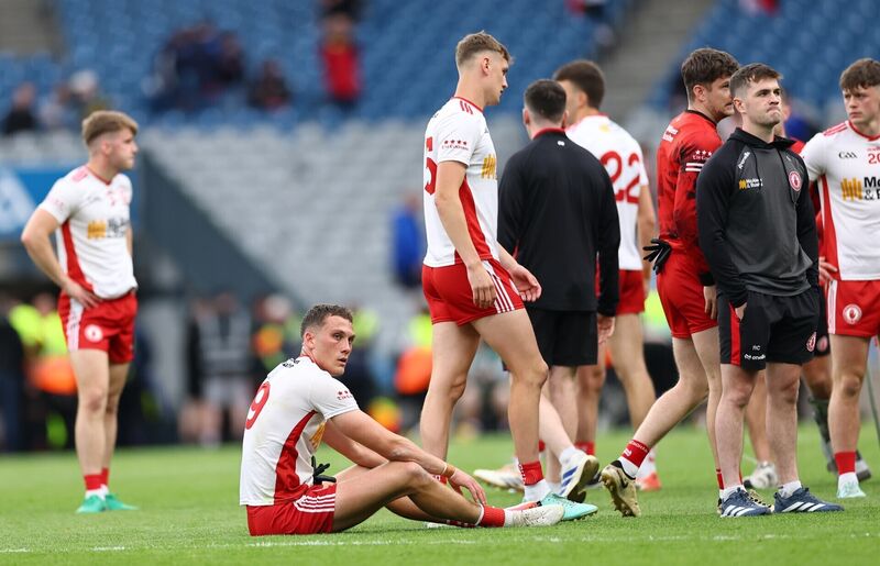Tyrone's Conn Kilpatrick dejected after the game. Pic ©INPHO/James Crombie