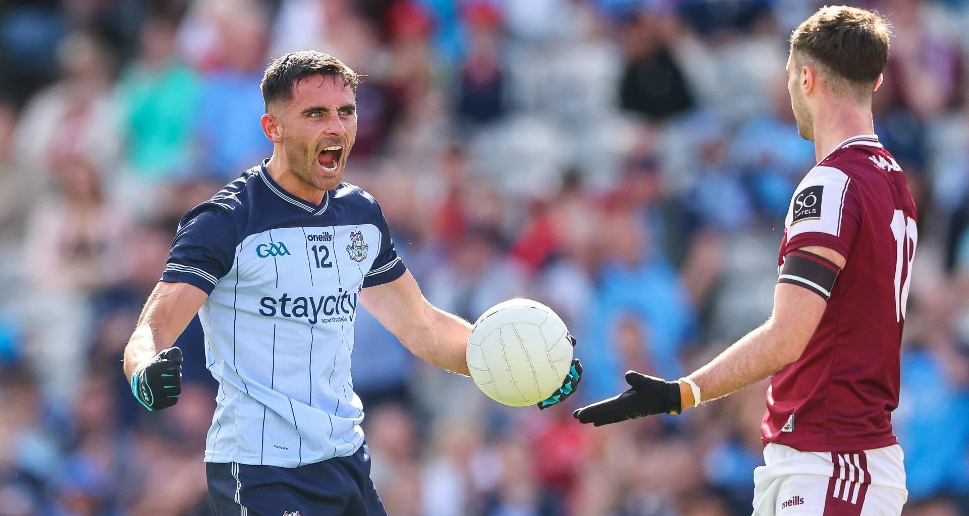 Dublin's Niall Scully celebrates after being fouled by Galway's Sean Mulkerrin. Pic: ©INPHO/James Crombie.