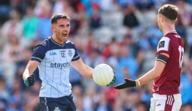 Dublin's Niall Scully celebrates after being fouled by Galway's Sean Mulkerrin. Pic: ©INPHO/James Crombie.