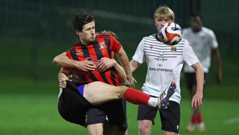 Jack Cairns, Ringmahon Rangers, Ross Cunningham, UCC.  Munster Senior League, Senior Premier Division, Ringmahon Rangers V's UCC, at Ringmahon Park.