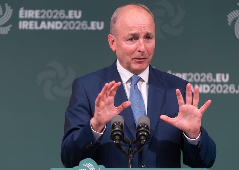 Taoiseach Micheál Martin speaks to the media after the meeting of European Parliament Conference of Presidents, kicking off events for the start of Ireland's EU presidency. Photograph: Sam Boal/Collin Photos 

