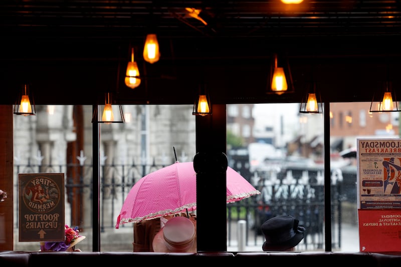 A pink umbrella featuring in Ringsend Bloomsday celebrations. Photograph: Nick Bradshaw/The Irish Times