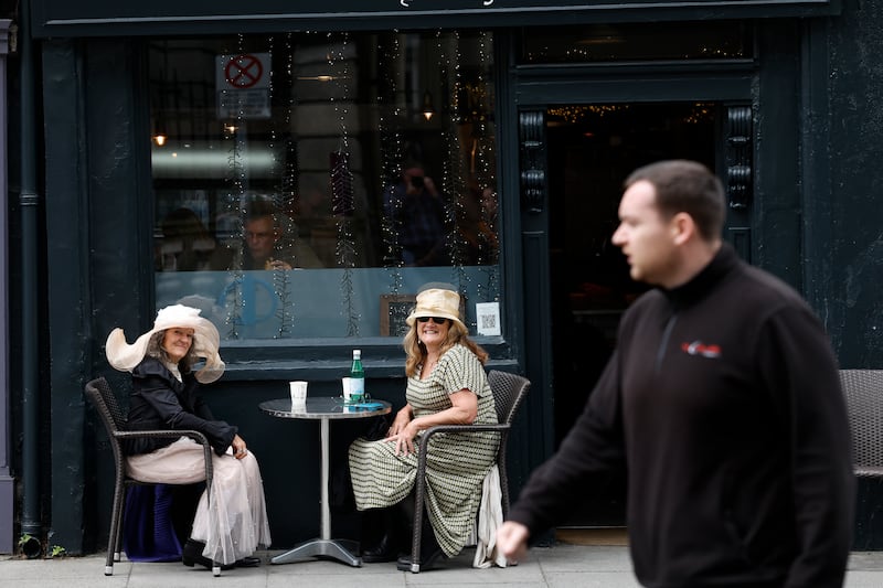 Danielle Nelson from Roscarberry and Bridget Garnesey from Montana dress up for Bloomsday. Photograph: Nick Bradshaw/The Irish Times