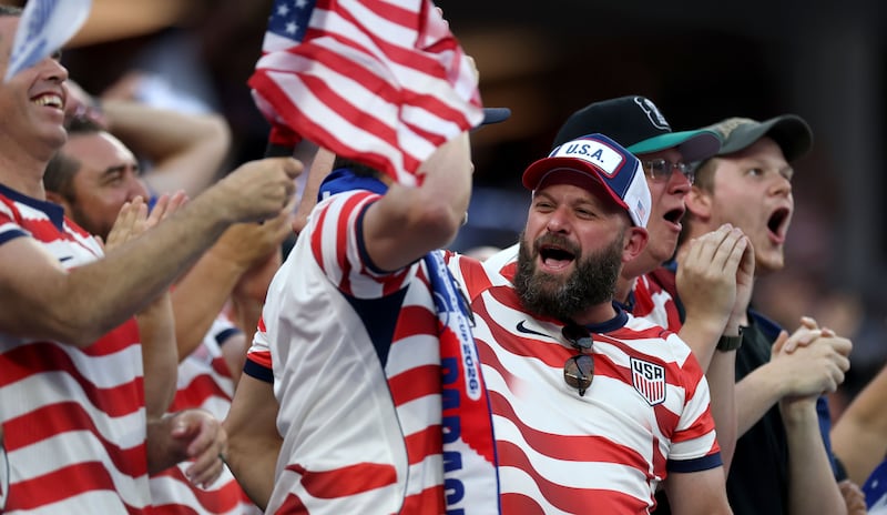USA fans celebrate after their team went 1-0 against Paraguay during the Fifa World Cup 2026 group game in Los Angeles, California. Photograph: EPA