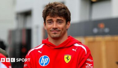 Charles Leclerc poses in the paddock ahead of the Canadian Grand Prix