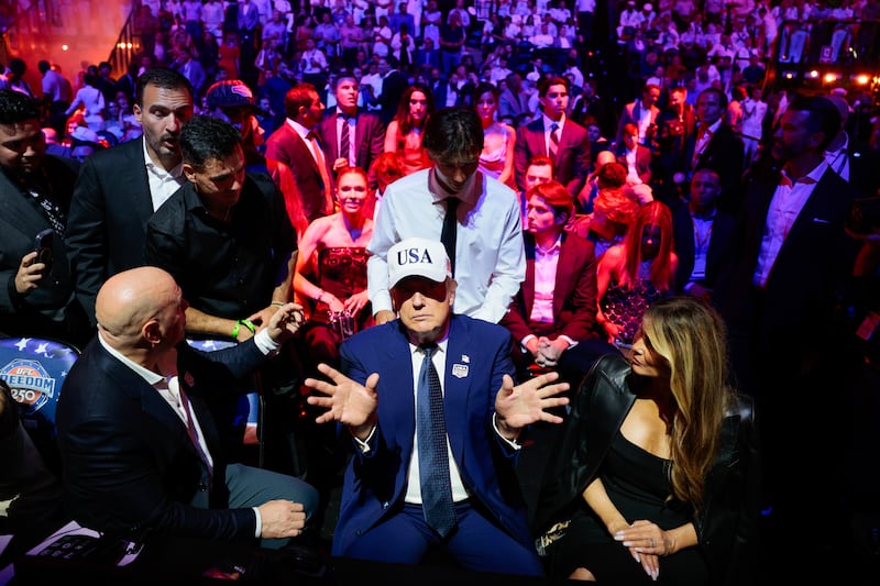 US president Donald Trump gestures as he attends UFC Freedom 250 on the South Lawn of the White House.  Photograph: Evan Vucci/Reuters/Bloomberg