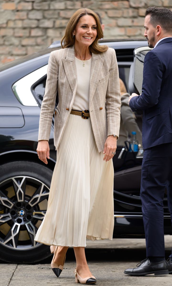 Kate Middleton wearing Jenni Kayne during an official visit to Reggio Emilia, Italy, marking a rare appearance in the Los Angeles-based label.