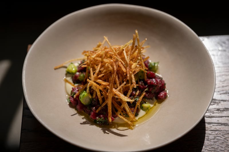 Beef tartare with asparagus, horseradish and pommes allumettes at Note in Dublin. Photograph: Paulo Nunes dos Santos