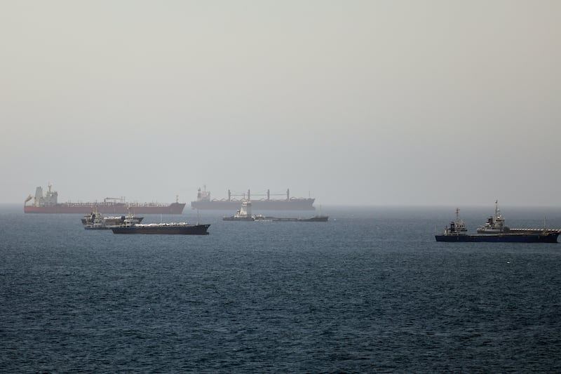 Tankers and cargo vessels in the Gulf of Oman, along shipping routes linking the Strait of Hormuz and the Arabian Sea. Photograph: AP