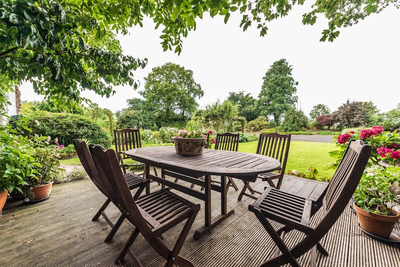 Deck overlooking the formal garden