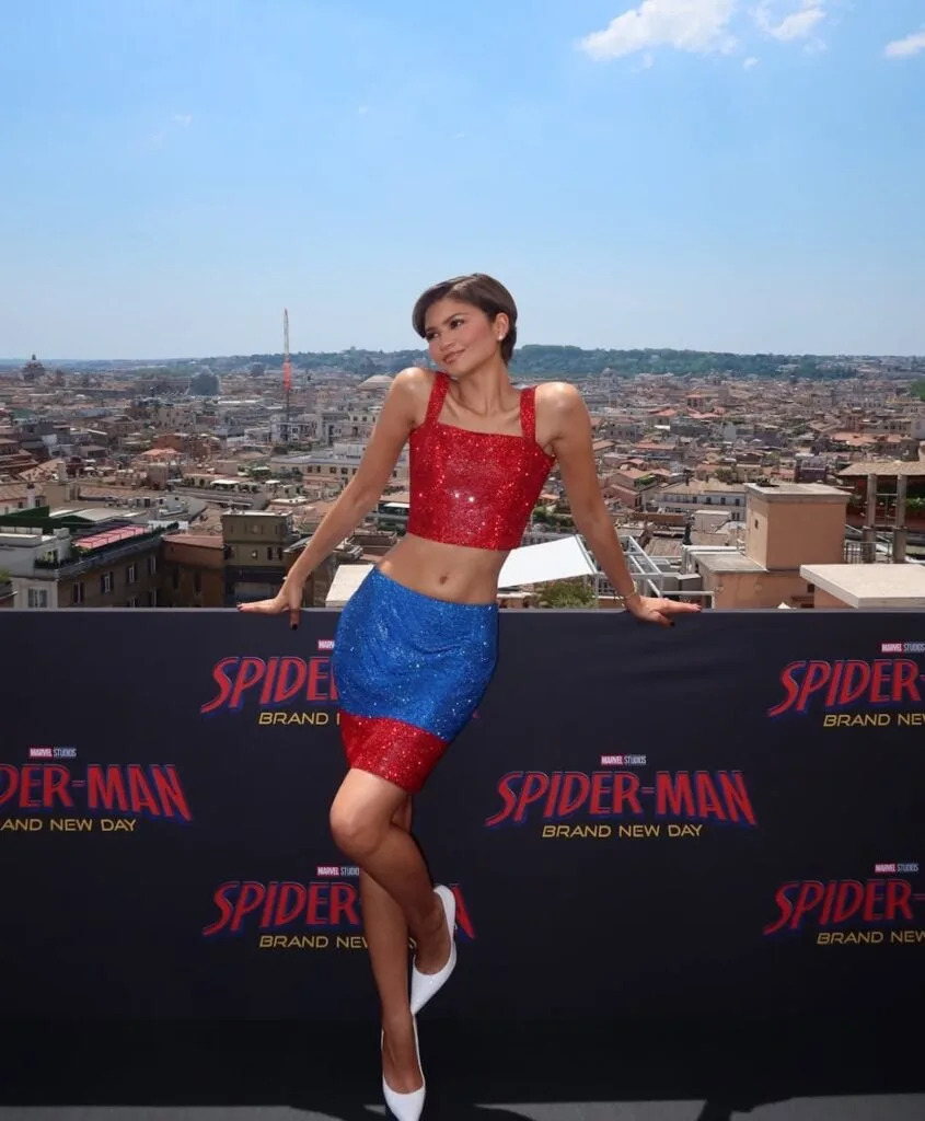 Zendaya wearing white Christian Louboutin So Kate pumps with her Gianni Versace look in Rome.