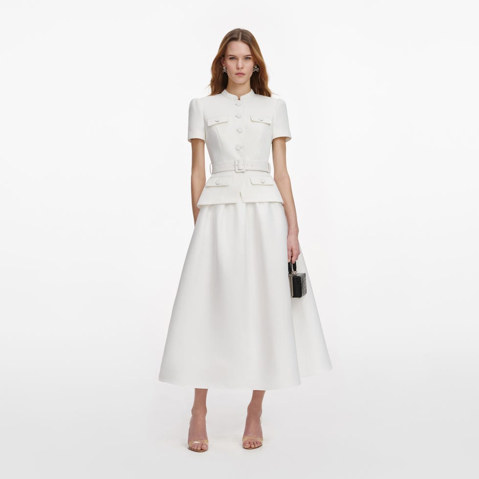 White Tailored Taffeta Midi Dress White Tailored Taffeta Midi Dress